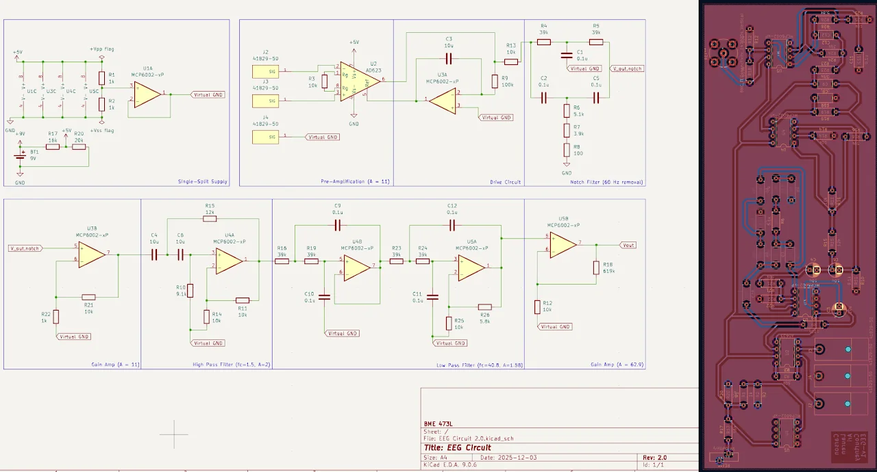 The first-semester EEG acquisition circuit and its PCB layout (KiCad)