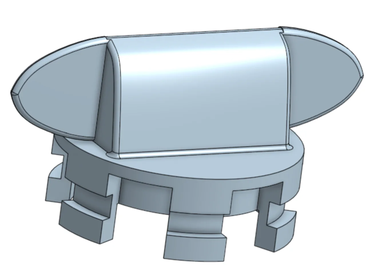 Attachments on the shared twist-lock base: the hook, the drumstick holder, and a representative flat attachment