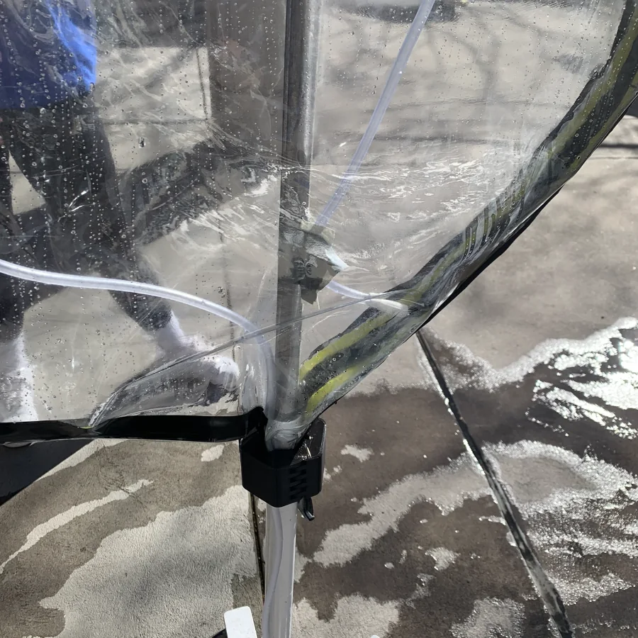 An early prototype failing its water-leak test (left), water-testing the seal at the IV pole clamp (center), and suited up for the test dive in Duke's hyperbaric chamber (right)