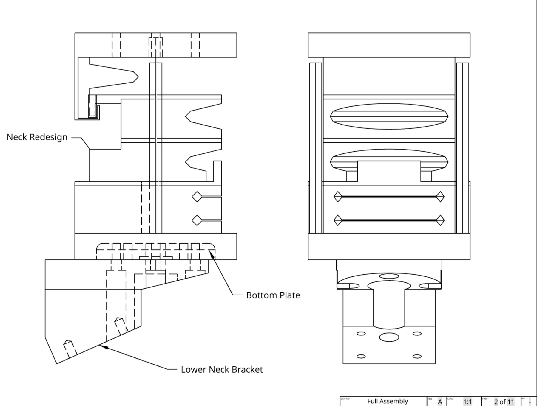 Full assembly with the redesigned neck, bottom plate, and lower neck bracket