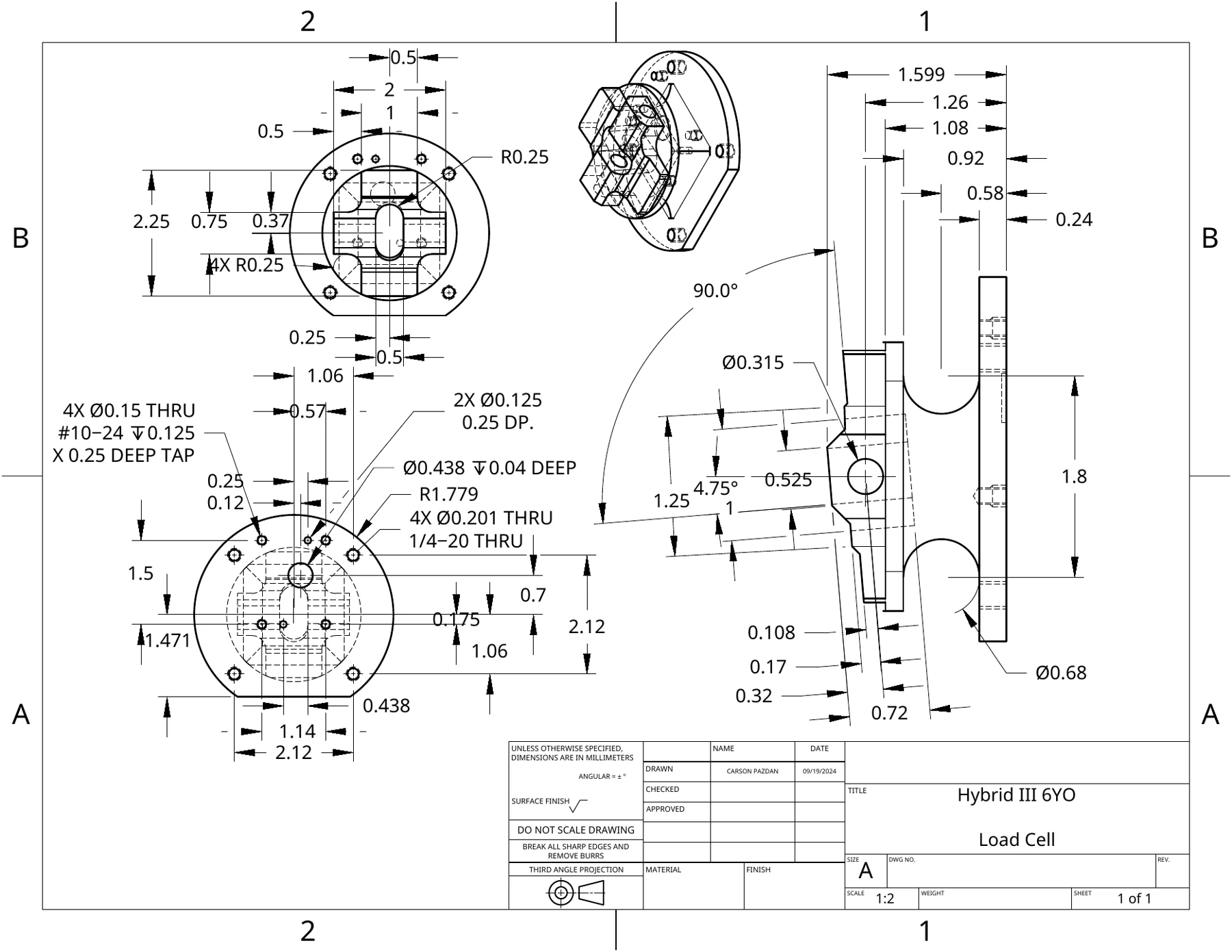 Part drawings: lower neck bracket and load cell