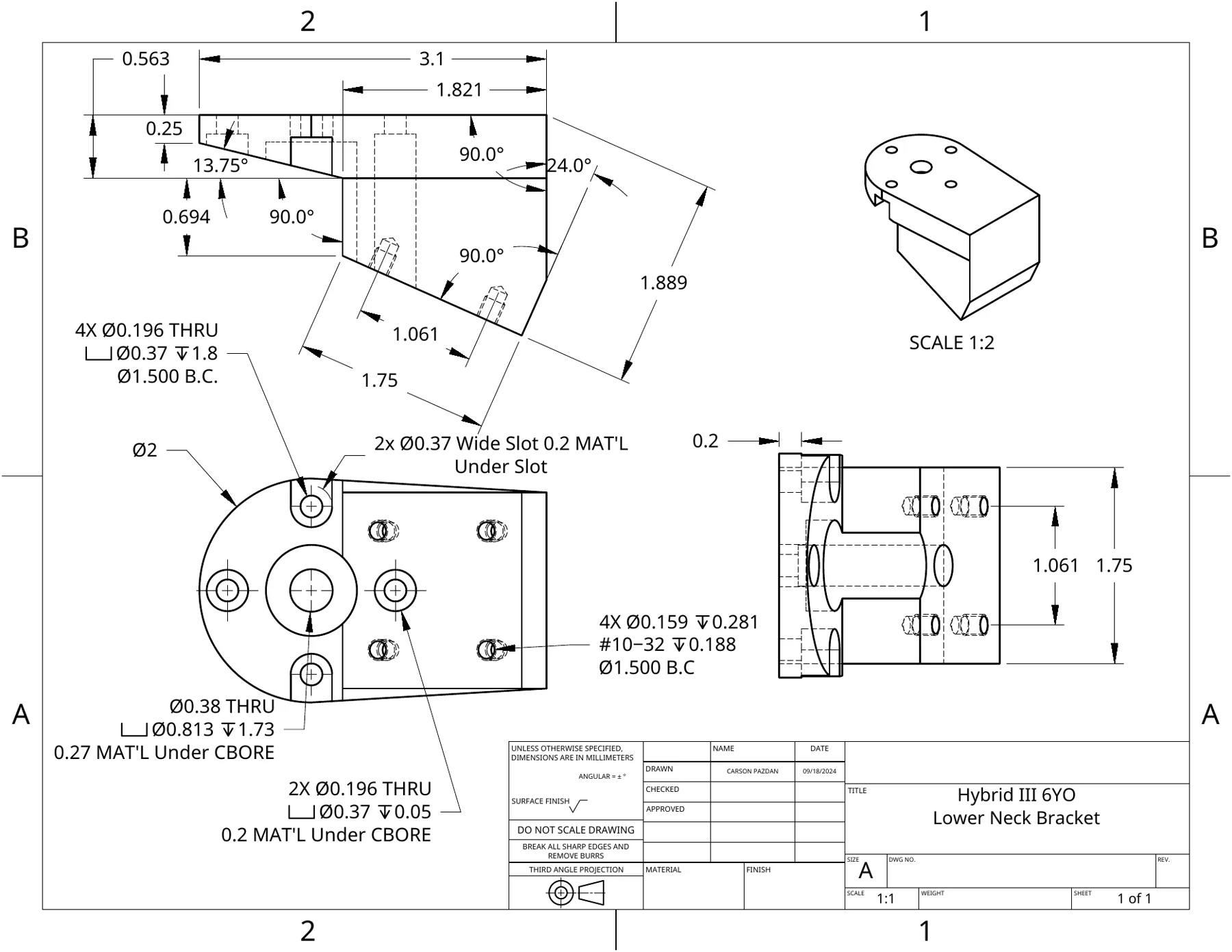 Part drawings: lower neck bracket and load cell